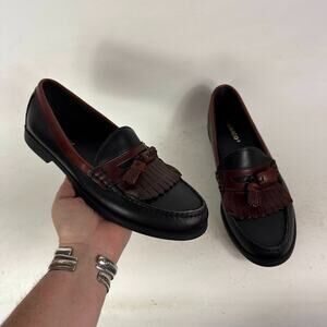 Sebago Dress Shoes Women's 11 Black Burgundy Leather Tassel Kiltie Loafers